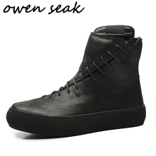 Owen Seak Men Boots High Ankle Luxury Trainers Genuine Leather Sneaker Riding Winter Snow Boots Casual Zip Lace Up Flats Shoes 2024 - buy cheap