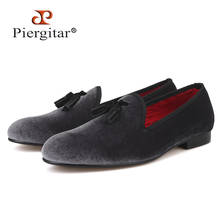 Piergitar  New style Handmade Loafers Gray velvet Men shoes with Black suede tassel Fashion Party dress shoes men's flats 2024 - buy cheap