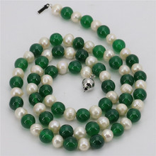 Жемчужное ожерелье с зеленым халцедоном, белое ближнее круглое ожерелье из ракушек пресной воды, длинная цепочка для свитера, бижутерия из натурального камня, оптовая цена 2024 - купить недорого