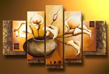 hand-painted  wall art Weak yellow lily bottle home decoration picture frame Landscape oil painting on canvas 5 piece canvas art 2024 - buy cheap