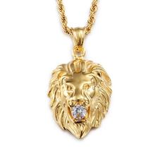 Fashion Hip Hop Jewelry Mens gothic gold lion head crystal Rhinestone titanium steel Pendant Stainless Steel Pendant Necklace 2024 - buy cheap