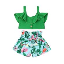 Pudcoco, Летний зеленый комплект одежды для маленьких девочек, укороченный топ на бретельках + шорты, летняя одежда, 2019 2024 - купить недорого