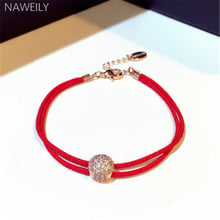 NAWEILY Lucky Double Chains Red String Bracelets For Women Girl Gold Color Shiny Rhinestone Ball Bracelet Fashion Fine Gift 2024 - buy cheap