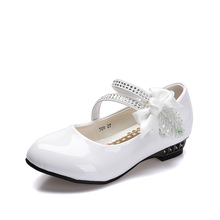 Flower Leather White Shoes Little Girl Princess Dress Shoes High Heels Children Big Wedding Rhinestone Bow Party Shoes3 -14 Year 2024 - buy cheap