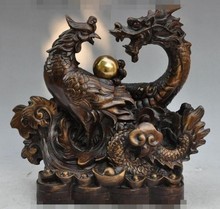 YM  319    11"old chinese fengshui palace bronze dragon beast phoenix bird play bead statue 2024 - buy cheap