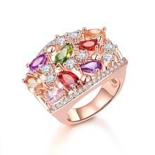 Ociki Rose Gold Color Colourful Crystal Zirconia Stone Rings Party Ring for Women Girls Drop Bohemia Fashion Jewelry Wholesale 2024 - buy cheap