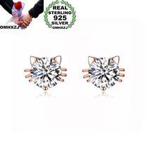 OMHXZJ-pendientes de plata de ley 925 y oro rosa EA126 para mujer y niña, moda europea, regalo de boda, gato, circón, 18KT 2024 - compra barato