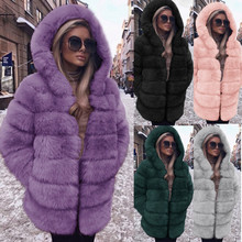 Women Fashion Luxury Faux Fur Coat Hooded Autumn Winter Warm Overcoat lady hooded faux fur Coat Pockets Outerwear 2019 New hot 2024 - buy cheap