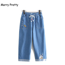 Merry Pretty Ripped Jeans Women Rabbit Carrot Embroidery Funny Loose Denim Pants Female Elastic Waist Baggy Pants Autumn Trouses 2024 - buy cheap