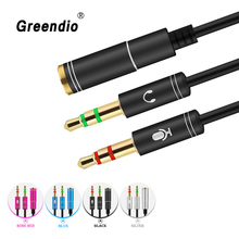 Greendio сплиттер для наушников для компьютера, 3,5 мм гнездо на 2 штекера 3,5 мм микрофон аудио Y сплиттер кабель гарнитура к ПК адаптер 2024 - купить недорого