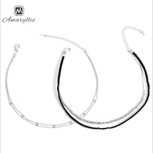 Amaiyllis-Cadena de Metal para clavícula para mujer, Gargantilla elegante de cuero mixto, con cuentas de Metal, 2 piezas/4 filas 2024 - compra barato