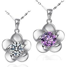 Crystal Plum Flower Pendant Necklace For Women Necklaces & Pendants Silver color Jewelry Charms Jewellery Choker M813 2024 - buy cheap