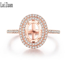 LaiZuan-Anillo de boda de compromiso de 0,3 CT, Diamante doble de Halo, sólido, oro rosa de 10K, corte ovalado, anillo semimontado de 7x5mm, joyería fina para fiesta 2024 - compra barato