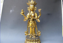 Shiopping grátis 60cm 24 "templo folk clássico bronze antigo gild quatro-braço avalokitesvara kwan-yin estátua 2024 - compre barato