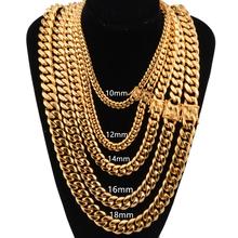 New Fashion 8-18mm Wide 16-40 inch Men Gold Color Stainless Steel Miami Curb Cuban Link Chain Necklace Or Bracelet Jewelry 2024 - buy cheap