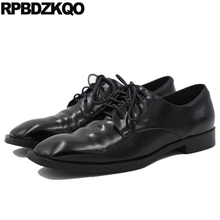 Zapatos Oxford con punta cuadrada para mujer, zapatillas planas de trabajo con cordones, Creepers chinos, Vintage, de diseñador, cuero genuino negro único, 2021 2024 - compra barato