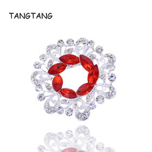 Брошь-булавка Женская, с кристаллом, круглая, Посеребренная, красные кристаллы стразы: BH7568 2024 - купить недорого