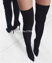 Brand Fashion Women Pointed Toe Suede Leather Thin Heel Over Knee Boots Black Grey Slim Long High Heel Boots Club Shoes 2024 - buy cheap
