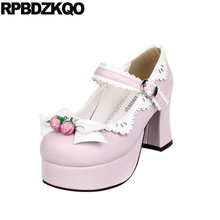 Sapatos de salto alto e com alça artesanal, sapatos de lolita de bico redondo, tamanho 33, customizados, com laço 13, 45, 3 tamanhos grossos, plus, rosa, 12 44 2024 - compre barato