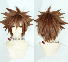 Kingdom Hearts III Sora Short Afro Pale Brown Heat Resistant Synthetic Hair Cosplay Costume Wig + Track + Cap 2024 - buy cheap