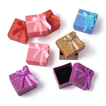 12pcs 51x51x31mm (20.07"x20.07"x12.2") Square Polka Dot Cardboard Ring Jewelry Boxes Christmas Gift Box with Sponge and Bowknot 2024 - buy cheap