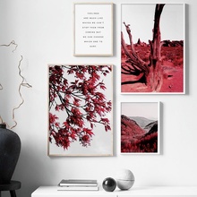 Red Leafs Tree Forest Landscape Quotes Wall Art Canvas Painting Nordic Posters And Prints Wall Pictures For Living Room Decor 2024 - buy cheap