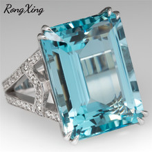 Rongxing grande pedra oceano azul zircon anéis de noivado para as mulheres cor prata cristal birthstone anel de jóias de casamento presente 2024 - compre barato