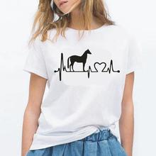 Camiseta feminina estampada com coração de cavalo, camiseta casual de verão para mulheres, camisetas tipo hipster 2024 - compre barato