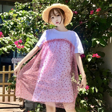 Summer 2019 Beach Style Splicing Mesh Dot Dress Loose Sweet Lolita Women Dresses College Girls Mini Dress 2024 - buy cheap