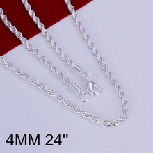 Collar chapado en plata de la joyería 925, Collar de plata colgante brillo trenzado Línea 4mm 24 pulgadas/XQGXVQIT 2024 - compra barato