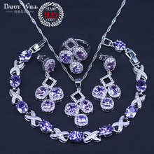 Natural silver color Jewelry Purple Cubic Zirconia White Crystal Jewelry Sets For Women Earrings/Pendant/Necklace/Rings/Bracelet 2024 - buy cheap
