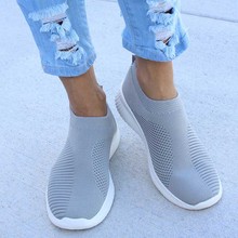 Women Sneakers Female Knitted Vulcanized Shoes Casual Slip On Ladies Flat Shoe Mesh Trainers Soft Walking Footwear Zapatos Mujer 2024 - buy cheap