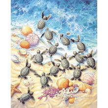 Pintura de diamantes de tortuga pequeña en la playa, punto de cruz, mosaico de diamantes de imitación, decoración de conchas marinas, 5D, DIY, KBL 2024 - compra barato