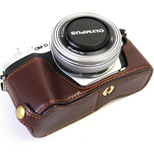 Black/Coffee/Brown Genuine Leather Half Camera Bottom Bag Case For Olympus EM10 II III E-M10 Mark II III With Battery Open Case 2024 - buy cheap