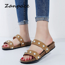 Zapatillas de corcho para mujer, sandalias de verano, Zapatillas de casa informales, chanclas planas con zapatillas de playa, talla grande 34-44 2024 - compra barato