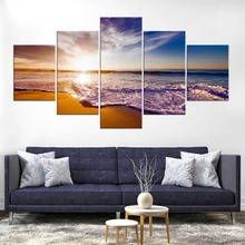 HD Print Modular Picture Canvas 5 Panel Painting Beach Sunset Scenery Poster Home For Living Room Decoration Wall Art Framework 2024 - buy cheap