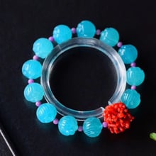 Wholesale Light Blue Tianhe Stone Bracelet Carved Lotus Beads and Red ball Bracelet for Girl Gift Hand Wrist Bracelet Jewelry 2024 - buy cheap