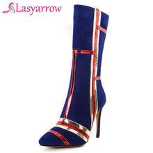 Lasyarrow Sexy Women's Boots Mixed Colors Shoes Woman Pointed toe Women's Stiletto Boots Thin High Heels Botas Feminina F562 2024 - buy cheap