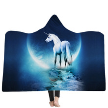 Lannidaa 3D Cartoon Unicorn Blankets Blue Horse Plush Hooded Blanket Warm Travel Airplane Home Sofa Bed Fleece Blanket Throws 2024 - buy cheap