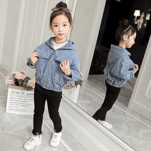 Spring Autumn Casual Girls Denim Jackets Zipper Hooded Children Washed Jean Coats Large Pocket Long Bat Sleeve Kids Outwear 2024 - buy cheap