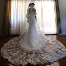 Two Layers Wedding Veils 3 Meters Long Cathedral Length Lace Appliqued Real Image Tulle Bridal Veil With Combs 2024 - buy cheap