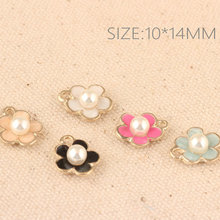 Wholesale Pearl Core Flower Charms Gold Tone Plated Enamel Alloy Floral Pendant Charm Craft Oil Drop Bracelet Charm Pendants 2024 - buy cheap