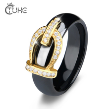 Anel de cristal retrô com vazamento, joia feminina preta e branca de cerâmica dourada para festa de casamento 2024 - compre barato