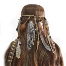 Vintage Indian Feather Hair Band Bohemian Elastic Gypsy Festival Leather Rope Headband Jewelry Women's Fashion Hair Accessories 2024 - buy cheap