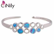 CiNily Created Rainbow Fire Opal Silver Plated Wholesale Hot Sell for Women Jewelry Adjustable Cuff Bangle Bracelet 7" OS617 2024 - buy cheap