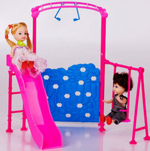 Casa de boneca de plástico parque de diversões slide swing acessórios para barbie boneca menina jogar casa fingir festa presentes 2024 - compre barato