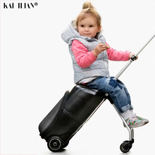 new Lazy rolling luggage cabin travel suitcase kid trolley case on wheels for baby luggage car can sit carry-ons trolley box 2024 - buy cheap