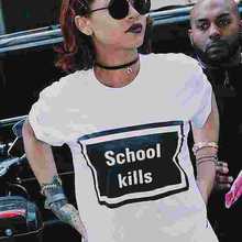 Женские футболки, забавная черная футболка с графическим принтом, футболка с принтом текстов, повседневные хлопковые футболки с принтом школьных смерти 2024 - купить недорого