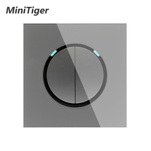 Minitiger 2 Gang 1 Way Random Click On / Off Wall Light Switch With LED Indicator Knight Gray Crystal Tempered Glass Panel 2024 - buy cheap