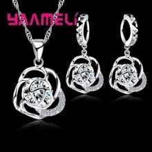 New Crystal Jewelry Sets Women Elegant Hollow Flower Design Party Gift 925 Sterling Silver Necklace Earring Sets 2024 - buy cheap